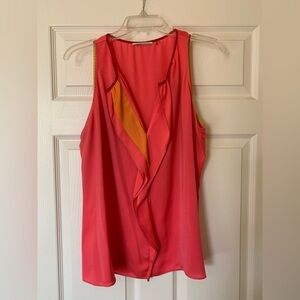 T Tahari Plunging V-Neck Ruffled Pink and Gold Tank Top, Size‎ Large